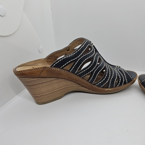 Pikolinos leather capri wedge sandals dark blue EU 37 US 6.5-7 - Picture 6 of 11